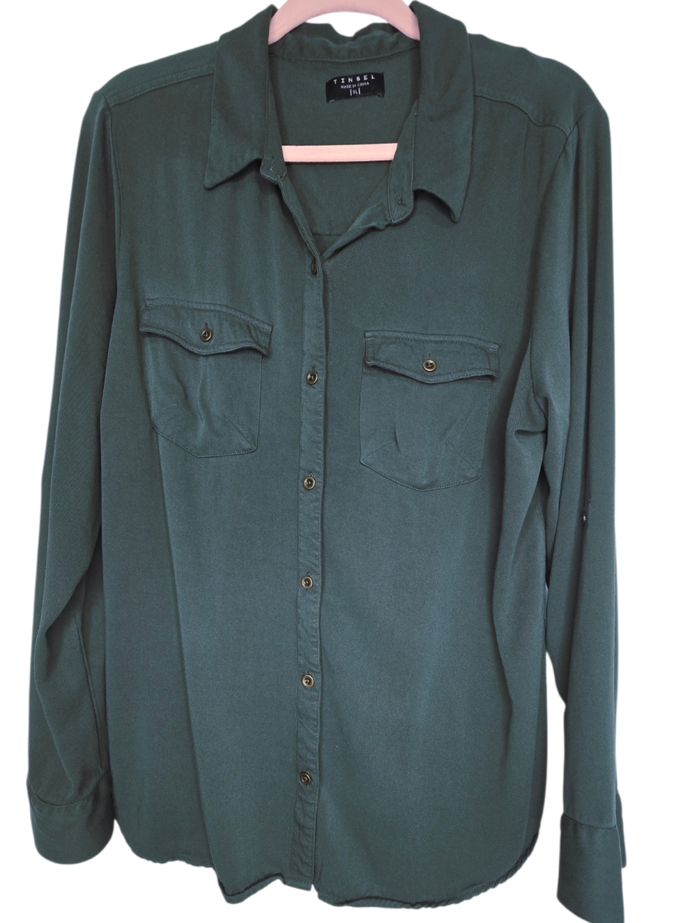 Tinsel Classic Utility Style Dark Green Button Down